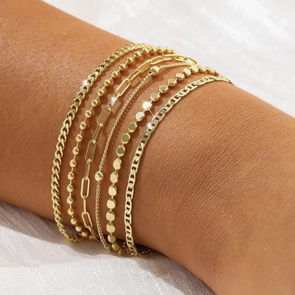 NEW 14k Gold Plated 6 Pcs gold bracelets Elegant Set - Picture 3 of 3